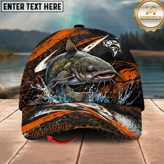 Maxcorners Fishing Orange Lightning Water Splash Personalized 3D Cap (12 Fish Species)