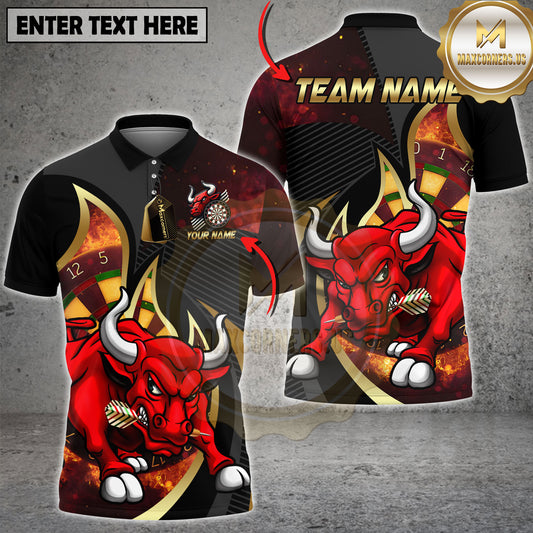 Maxcorners Angry Bull Dart Board Fire Power Graphic Multicolor Options Personalized Name, Team Name 3D Shirt (4 Colors)