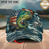 Maxcorners Fishing American Flag Blue Camouflage Personalized 3D Cap (12 Fish Species)