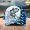 Maxcorners Fishing White Blue Camo Circle Splash Personalized Name 3D Cap (12 Fish Species)