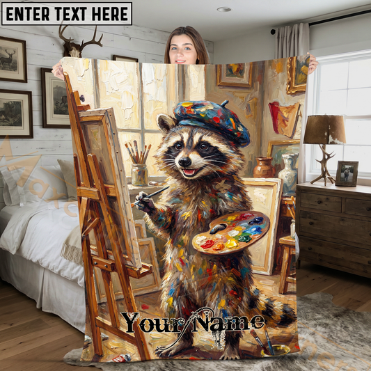 Maxcorners Creative Raccoon Artist Painting on Canvas Oil Art Personalized 3D Blanket