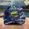 Maxcorners Fishing Hookin Adventure Blue Hexagon Multi Options Personalized Name 3D Cap (11 Fish Species)
