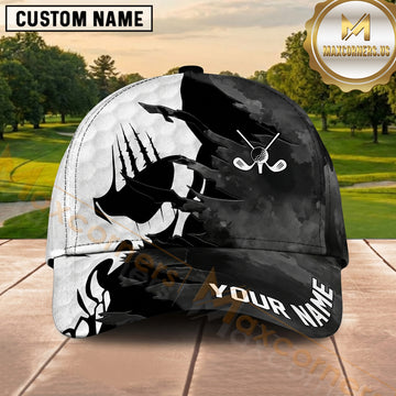 Maxcorners Golf Black White Splatter Golfer Silhouette Personalized Cap