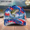 Maxcorners Fishing Patriotic Red White Blue Wave Personalized Name 3D Cap (12 Fish Species)