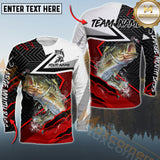 Maxcorners Large Mouth Bass Fishing Gradient Red Pattern Sport Custom Name & Team Name 3D Shirts