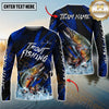 Maxcorners Fishing Blue Honeycomb Splash Personalized Name, Team Name 3D Long Sleeve Shirt (12 Fish Species)