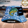 Maxcorners Fishing Blue Water Splash Fishing Design with Bold Hook Personalized Name 3D Bucket Hat (13 Fish Species)