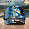 Maxcorners Fishing Green Scale Angler Splash Personalized Name 3D Cap (12 Fish Species)