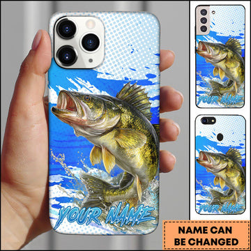 Maxcorners Fishing Walleye Water Splash Blue Pop Art Personalized Name Phone Case