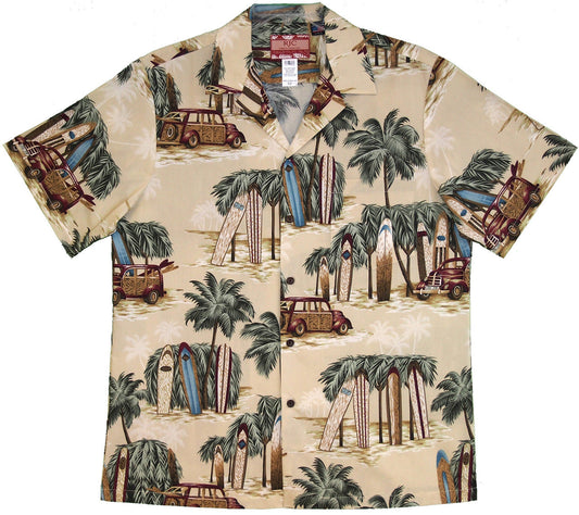 Maxcorners Longboard Woody Beach Shack Men's Hawaiian Shirt