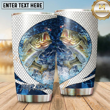 Maxcorners Fishing Tumbler White Blue Circular Water Ring Design Personalized Name Tumbler (13 Species)