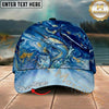 Maxcorners Fishing Ocean Marble Splash Personalized Name 3D Cap (12 Fish Species)