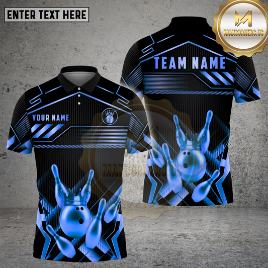 Maxcorners Bowling Crown Gold Luxury Geometric Style Multicolor Options Personalized Name, Team Name 3D Shirt (6 Colors)