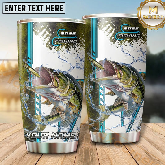 Maxcorners Fishing Tumbler White Blue Vintage Racing Design Personalized Name Tumbler (13 Species)