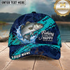 Maxcorners Fishing Navy Aqua Polygon Brush Splash Personalized Name 3D Cap (12 Fish Species)