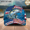 Maxcorners Fishing Distressed American Flag Water Splash Personalized Name 3D Cap (12 Fish Species)