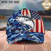 Maxcorners Fishing USA Flag Blue Camouflage Personalized Name 3D Cap (12 Fish Species)