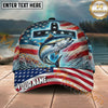 Maxcorners Fishing Patriotic Cross Flag Personalized Name 3D Cap (12 Fish Species)