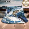 Maxcorners Fishing Blue Camo Wave Personalized Name 3D Bucket Hat (12 Fish Species)