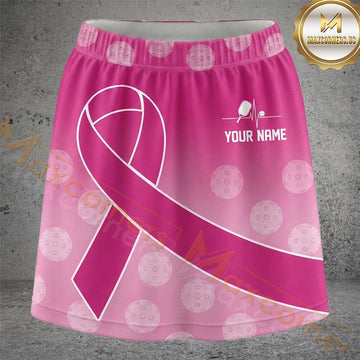Maxcorners Pickleball Pink Awareness Ribbon Ball Personalized 3D Skort, Skirts With Shorts