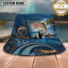 Maxcorners Fishing Blue Scale Ocean Angler Personalized 3D Bucket Hat (12 Fish Species)