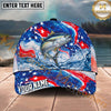 Maxcorners Fishing Patriotic Red White Blue Wave Personalized Name 3D Cap (12 Fish Species)
