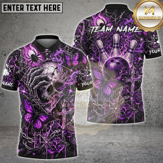 Maxcorners Gothic Skull Butterfly Lightning Bowling Shirt Multicolor Options Personalized Name, Team Name 3D Shirt (4 Colors)