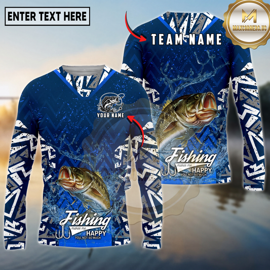 Maxcorners Fishing Tribal Blue Personalized Name, Team Name Long Sleeve Shirt (9 Breeds)