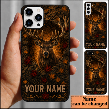 Maxcorners Hunting Elk Pinecone Autumn Leaves Customized Name Phone Case