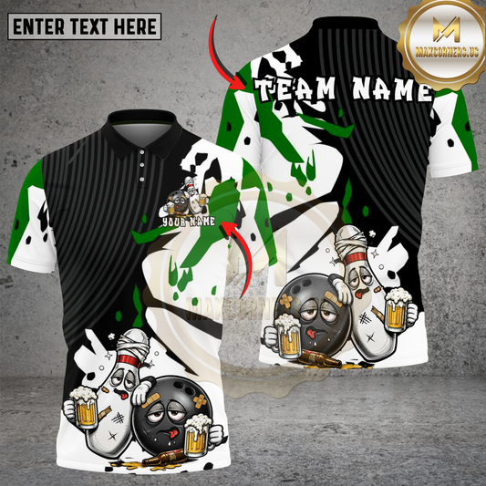 Maxcorners Funny Bowling Pin Drinking Buddies Multicolor Options Personalized Name, Team Name 3D Shirt (4 Colors)