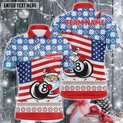 Maxcorners Personalized US Flag 8 Ball Pool With Santa Christmas Billiard 3D Shirt