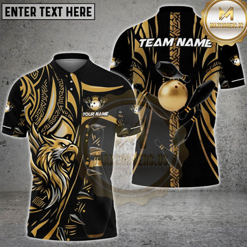 Maxcorners Eagle Bowling Tribal Gold Black Personalized Name Team Name Polo Shirt (5 colors)