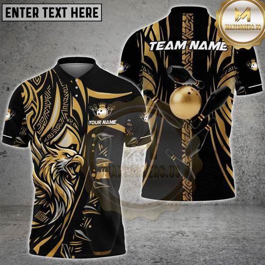 Maxcorners Eagle Bowling Tribal Gold Black Personalized Name Team Name Polo Shirt (5 colors)
