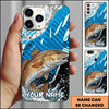Maxcorners Fishing Jumping Blue Geometric Splash Art Personalized Name Phone Case (10 Fish Species)