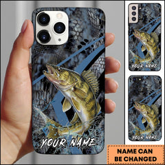 Maxcorners Walleye Fishing Dark Hexagon Pattern Dynamic Splash Personalized Name Phone Case