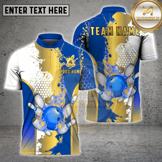 Maxcorners Bowling Ball Splatter Paint Hexagon Texture Multicolor Options Personalized Name, Team Name 3D Shirt (4 Colors)