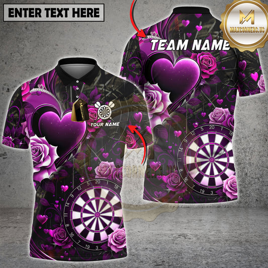Maxcorners Love Darts Shirt Heart & Rose Gothic Design Multicolor Options Personalized Name, Team Name 3D Shirt (4 Colors)