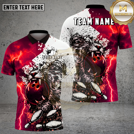 Maxcorners Bowling Lion Purple Lightning Fierce Style Multicolor Options Personalized Name, Team Name 3D Shirt (4 Colors)
