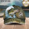 Maxcorners Fishing Olive Scale Wave Splash Circle Logo Personalized Name 3D Cap (12 Fish Species)