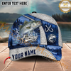 Maxcorners Fishing  Splash Water Fish Scale Lake View Personalized Name 3D Cap (12 Fish Species)