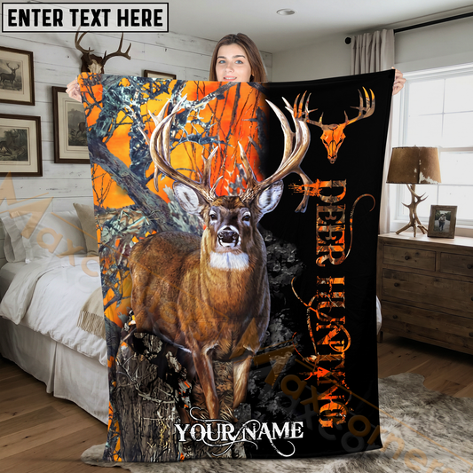 Maxcorners Deer Hunting Orange Camo Trophy Buck Personalized 3D Blanket