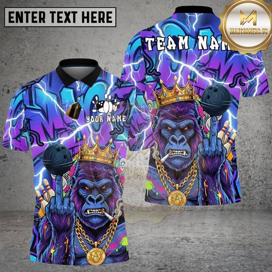 Maxcorners Gorilla Bowling King Graffiti Lightning Multicolor Options Personalized Name, Team Name 3D Shirt (4 Colors)