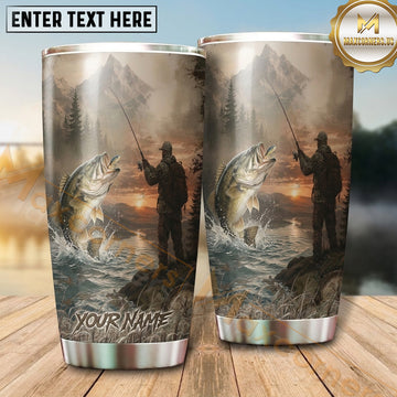 Maxcorners Fishing Tumbler Sepia Wilderness Angler Scene Design Personalized Name Tumbler (13 Species)