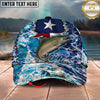 Maxcorners Fishing Texas Flag Ocean Wave Personalized Name 3D Cap (12 Fish Species)