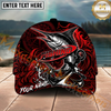 Maxcorners Fishing Red Black Anchor Compass Personalized Name 3D Cap (12 Fish Species)