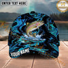 Maxcorners Fishing Black Aqua Marble Water Splash Personalized Name 3D Cap (12 Fish Species)