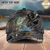 Maxcorners Fishing Reaper Cracked Steel Skull Artwork Multiple Options Personalized Name 3D Cap (12 Fish Species)