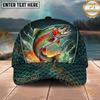 Maxcorners Fishing Green Scale Water Splash Personalized Name 3D Cap (12 Fish Species)