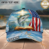 Maxcorners Fishing Faith American Flag Personalized Name 3D Cap (12 Fish Species)