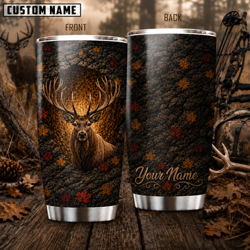 Maxcorners Hunting Deer Pinecone Autumn Leaves Personalized Name 3D Tumbler